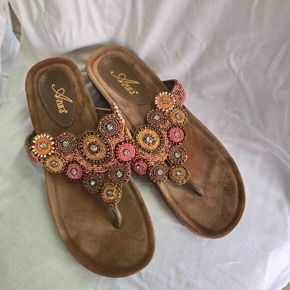 Azura Embroidered Mandala Rhinestone Thong Sandals Multicolored Rainbow Size 8 - Picture 2 of 11